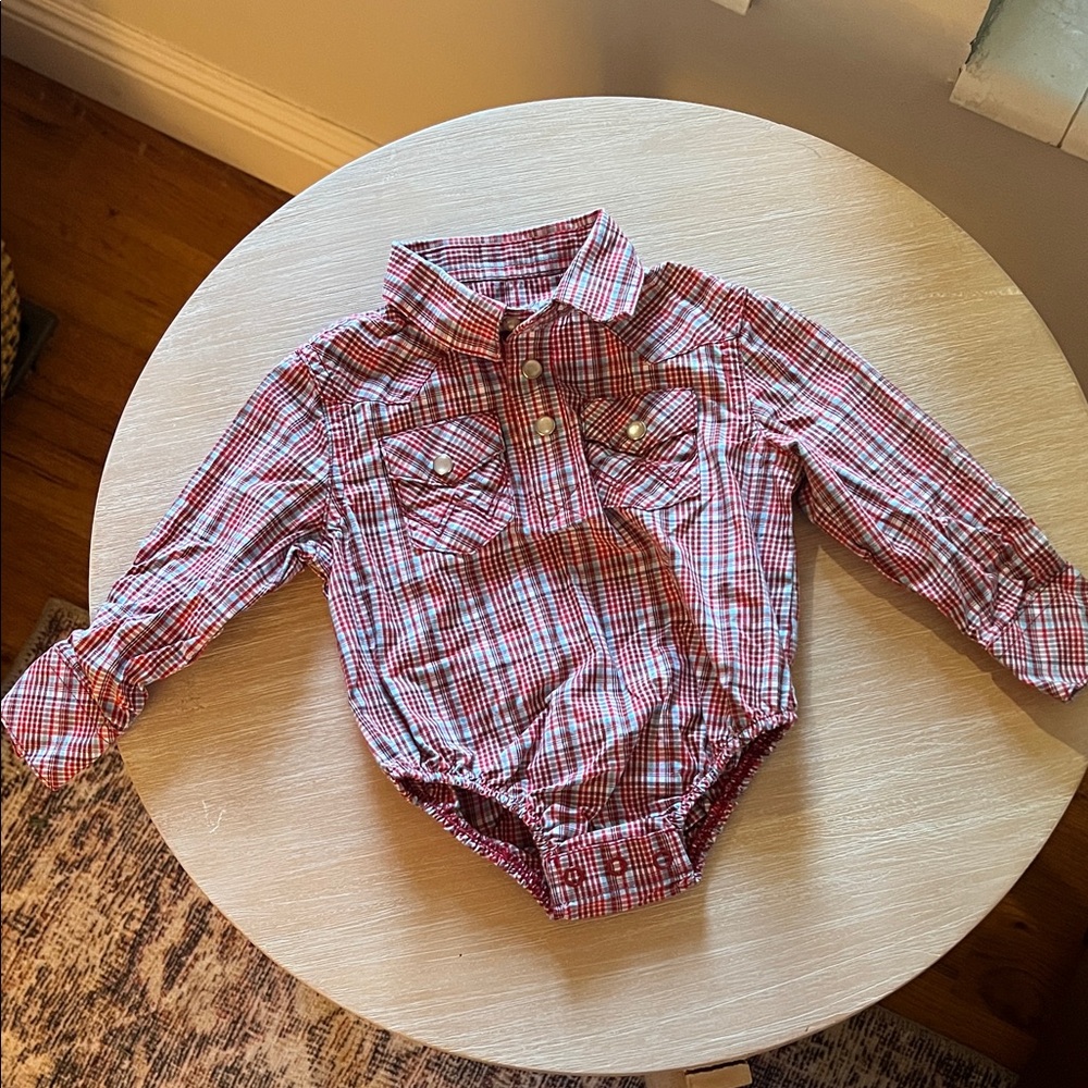 Red Plaid Baby Bodysuit Shirt